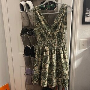 Green and Cream Sleeveless Dress